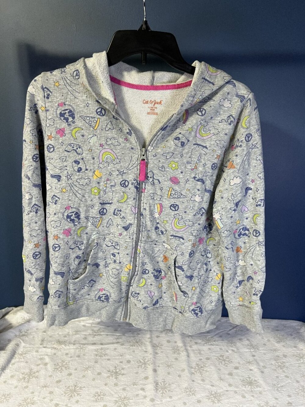 Cat & Jack Girls' Printed Zip-Up Fleece Hoodie L